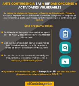 UIF y SAT ayudarán a regularizar retrasos en actividades vulnerables ante la contingencia sanitaria