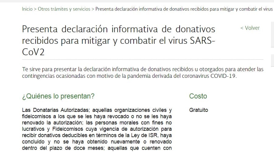 El SAT habilita aplicación para la declaración de donativos por SARS-CoV2