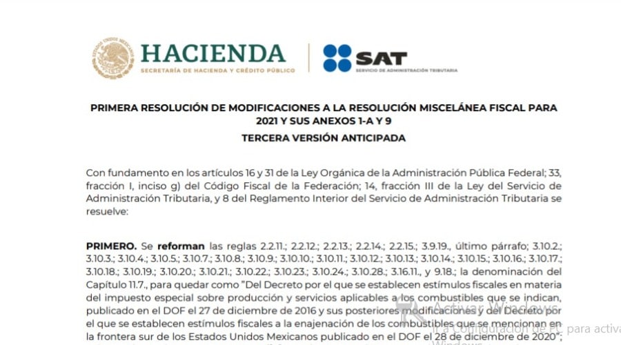 El SAT publicó la 1a RMRMF 2021, 3a versión anticipada